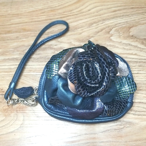 Brighton Handbags - Brighton Rhapsody Sapphire 3D Flower Blue Pouch Wristlet